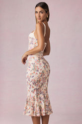 Layered Bra-Detail Fishtail Midaxi Dress in Primrose Floral Print
